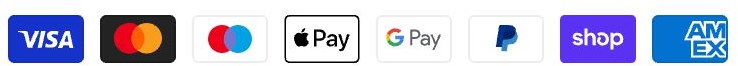 Metodi di pagamento accettati: Visa, Mastercard, Maestro, Apple Pay, Google Pay, PayPal, Shop Pay e American Express